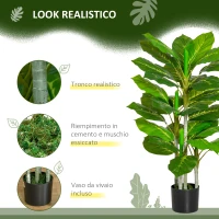 HOMCOM Pianta Verde Artificiale da 95 cm e 33 Foglie con Vaso Nero Ø15x13 cm, in PEVA, PE e Cemento(m-4)