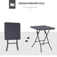 Outsunny Tavolo Pieghevole da Esterno o Campeggio, in Metallo e HDPE Impermeabile, Nero e Marrone, 60 x 60 x 74 cm(m-5)