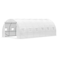 Outsunny Invernadero de Túnel 6x3x2 m Invernadero de Jardín con Puerta Enrollable 12 Ventanas Cubierta de PE 140 g/m² y Metal Galvanizado para Cultivos Plantas Verduras Blanco(m-10)