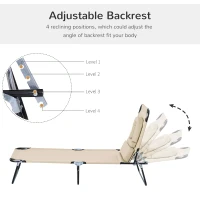Outsunny Outdoor Folding Sun Lounger with Face Hole, 4 Level Adjustable Backrest Reclining Garden Lounger, Garden Recliner Sunbed with 600 D Oxford Cloth Seat and Pillow for Beach, Beige(m-4)