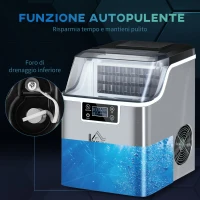 HOMCOM Macchina Ghiaccio 20kg in 24 Ore, 24 Cubetti in 14-18 Minuti con Dimensione Regolabile, Serbatoio 3.2L e Sistema Autopulente, Argento(m-8)