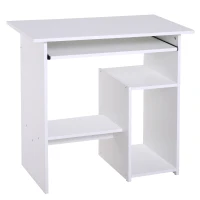 HOMCOM Compact Small Computer Table Wooden Desk Keyboard Tray Storage Shelf Modern Corner Table Home Office White(m-1)