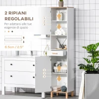kleankin Mobile Bagno Salvaspazio in Legno, Mobile a Colonna con Armadietti e Cassetto, 39x30x180cm, Bianco(m-4)