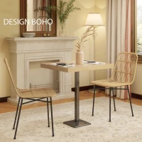 HOMCOM Set 2 Sedie per Cucina e Soggiorno Stile Boho in Rattan PE e Acciaio, 45x57x83 cm, Giallo(m-4)