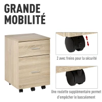 Vinsetto Caisson de bureau caisson de rangement mobile 2 tiroirs 5 roulettes en panneau de particules 39,5 x 39 x 58,5 cm chêne(m-5)