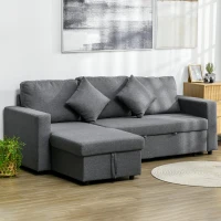 HOMCOM Corner Sofa Bed with Storage, 3 Seater Pull Out Sofa Bed, Convertible L Shape Sofa Couch with Reversible Chaise Lounge for Living Room, Dark Grey(m-2)