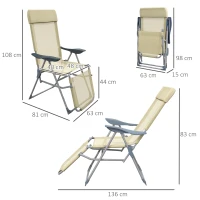 Outsunny Set of Two Sun Loungers, with Five-Position Adjustable Backs - Beige(m-3)