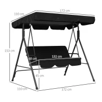 Outsunny Three-Seater Garden Swing Chair, with Adjustable Canopy - Black(m-3)