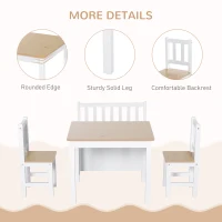 HOMCOM 4-Piece Kids Table and Chair Set with 2 Wooden Chairs, 1 Storage Bench, and Interesting Modern Design, Beige/White(m-5)