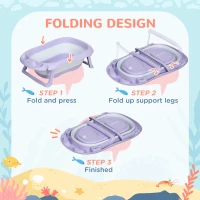 ZONEKIZ Foldable Baby Bathtub, with Non-Slip Support Legs, Cushion Pad, Shower Holder - Purple(m-4)
