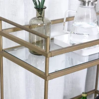 HOMCOM Chariot de service desserte de cuisine à roulettes 2 étagères verre dim. 70L x 35l x 80H cm métal doré(m-6)
