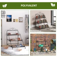 Outsunny Étagère à Fleurs Supports de Pots Porte Plante Escalier Plantes avec étagères en métal 3 Niveaux Forme escalier Pour Intérieur Balcon Jardin Terrasse dim. 60,5L x 59,5l x 95,5H cm Noir(m-6)