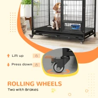 PawHut Heavy Duty Dog Crate on Wheels w/ Bowl Holder, Removable Tray, Openable Top, Detachable Door, for L, XL Dogs(m-9)