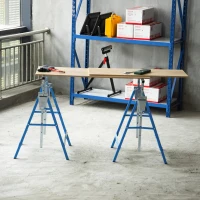 HOMCOM Set of 2 Adjustable Telescopic Builders Trestle, DIY Steel Work Bench Carpenter, Folding Saw Horse Tools Blue(m-10)