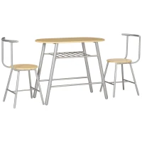 HOMCOM Set da Pranzo Salvaspazio da 3 Pezzi con Tavolo da Pranzo Ovale con Ripiano e 2 Sedie in MDF e Acciaio(m-10)
