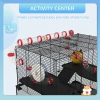 PawHut Gerbil Cage, Dwarf Hamster Cage, with Deep Glass Bottom, Tunnels, Ramps, Hut, Exercise Wheel, 78.5 x 48.5 x 57cm(m-4)