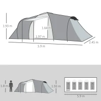 Outsunny Tenda da Campeggio 5 Posti con 2 Camere Impermeabile con Baldacchino, 590x245x193 cm, Grigio(m-3)