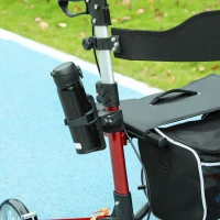 HOMCOM 88.5-106cm Aluminium Frame Rollator Walker, with Brakes - Red(m-9)