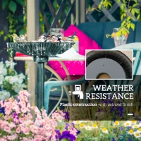 Outsunny 81cm Tall Bird Bath with 2 Decorative Birds, Vintage Style Birdbath with Flower Planter Base, Bird Bath Bowl for Garden, Green(m-6)