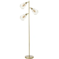 HOMCOM Retro Practical Tree Floor Lamp 3 Angle Adjustable Lampshade Steel Base for Living Room Bedroom Office Gold 165cm(m-11)