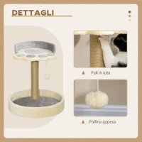 PawHut Tiragraffi per Gatti con Lettini, Corda in Juta e Peluche, 41x41x44 cm, Grigio e Beige(m-5)