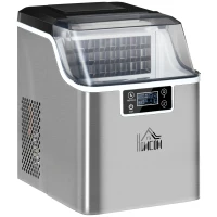 HOMCOM Macchina Ghiaccio 20kg in 24 Ore, 24 Cubetti in 14-18 Minuti con Dimensione Regolabile, Serbatoio 3.2L e Sistema Autopulente, Argento(m-1)