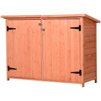 Outsunny Wooden Garden Storage Shed Tool Cabinet Organiser with Shelves  Double Door 128L x 49W x 90Hcm(m-1)