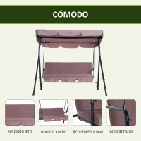 Outsunny Columpio de Jardín de 3 Plazas con Parasol Techo Ajustable en Ángulo Carga Máx. 200 kg Acero 172x110x153 cm Marrón(m-7)