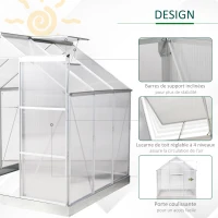 Outsunny Serre de Jardin Aluminium Tente Abri Plante Jardinage Polycarbonate 3,6 m² dim. 1,9L x 1,93l x 2,05H m Fondation Lucarne réglable Porte coulissante(m-4)