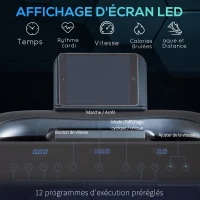 HOMCOM Tapis de course électrique pliable 1-14 km/h 550 W tapis roulant écran LED support de téléphone bande extra-large antidérapant acier PP ABS 153 x 77 x 124 cm noir(m-5)