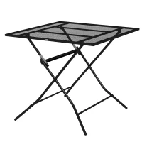 Outsunny Tavolo da Giardino Pieghevole Quadrato con Piano a Rete in Acciaio, 80x80x74cm, Nero(m-10)
