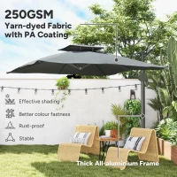 Outsunny 3m Thick Fabric Cantilever Garden Parasol, with Cross Base - Grey(m-6)