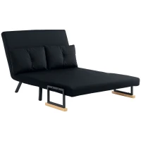 HOMCOM 4-in-1 Velvet-Feel Double Sofa Bed, with Pillows - Black(m-11)