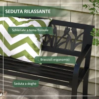 Outsunny Panchina da Giardino a 2 Posti in Acciaio con Schienale Decorato e Braccioli, 125x50x75cm, Nero(m-5)