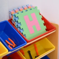 HOMCOM Étagère pour jouets enfants meuble de rangement 12 casiers plastique amovibles inclus cadre MDF coloris bois de hêtre(m-6)