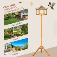 PawHut Mangeoire sur pied en bois station à oiseaux support décoration de jardin Ø 57,7 x 153 cm(m-4)