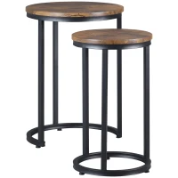 HOMCOM Lot de 2 tables d'appoint tables gigognes tables basses modulables style industriel - plateau aspect bois et pieds en métal noir(m-1)