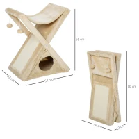 PawHut Tiragraffi per Gatti Pieghevole con Casetta, Amaca e Tappetino per Unghie, Giallo, 54.5x32x65cm(m-3)