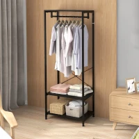 HOMCOM Hallway Coat Rack and Shoe Bench Tree - Black(m-10)