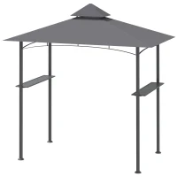 Outsunny 2.5M (8ft) New Double-Tier BBQ Gazebo Grill Canopy Barbecue Tent Shelter Patio Deck Cover - Grey(m-12)