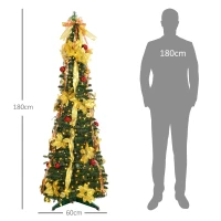HOMCOM Árbol de Navidad Plegable con Luces LED en Blanco Cálido y Adornos Pre-instalados para Interior Ø60x180 cm Verde(m-3)