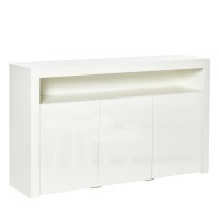 HOMCOM Buffet LED - meuble de rangement LED - 3 placards avec étagère et grande niche - panneaux particules MDF blanc laqué