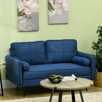 HOMCOM 143cm Loveseat Sofa for Bedroom Upholstered 2 Seater Sofa with Back Cushions and Pillows, Blue(m-2)