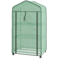 Outsunny Mini Serra da Giardino con Copertura in PE, 3 Ripiani e Ruote, 69x49x130cm, Verde(m-10)