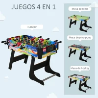 HOMCOM Mesa Multijuegos Plegable 4 en 1 con Futbolín, Hockey, Billar y Ping-pong de Sobremesa 86,5x43,5x64 cm(m-4)