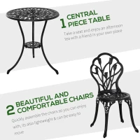 Outsunny Three-Piece Aluminium Floral Bistro Garden Set - Black(m-4)