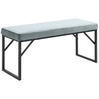 HOMCOM Banc bout de lit banquette banc en tissu velours cadre en acier 100 x 35 x 47 cm bleu clair(m-1)