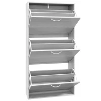 HOMCOM 12-Shoe Flip Drawer Storage Cabinet - Grey Wood-Effect(m-11)