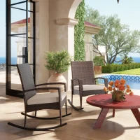 Outsunny Outdoor PE Rattan Rocking Chair Set of 2, Garden Rocking Chair Set with Armrest and Cushion, Brown(m-10)