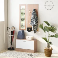 HOMCOM Mobile per Ingresso in Legno Set 3 Pezzi con Scarpiera, Appendiabiti e Specchio, 80x27x46.5cm - Color Legno(m-2)